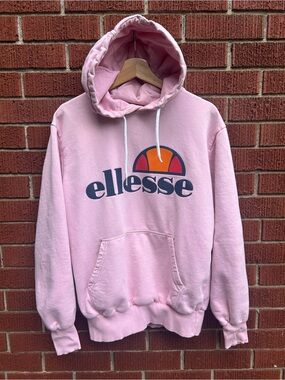 Ellesse Pink Logo Hoodie | Size Medium | Fleece Lined Pullover Sweatshirt